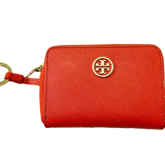New Tory Burch Robinson Zip Coin Wallet – Orange Saffiano Leather - Picture 2 of 9